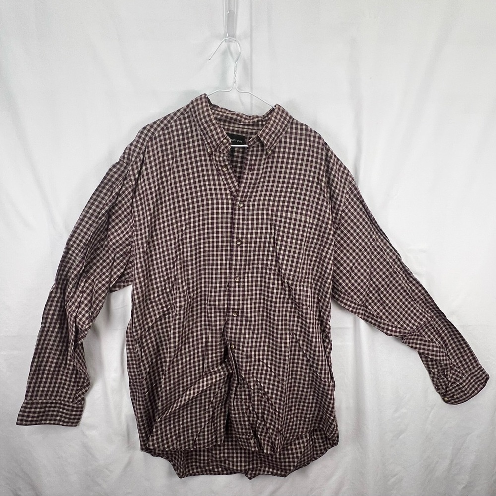 Croft and Barrow -Large Tall (LT) Men’s Dress Shirt - Dark Red Plaid 100% Cotton